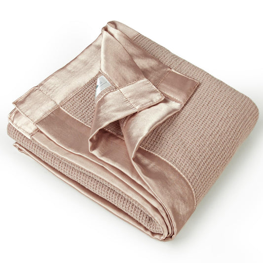 Swaddle Baby Blanket: Waffle Blanket with Satin Strim - Soft Breathable Toddler Blanket for Nursing Cover - Cotton Crib Blanket for Naptime（Cream）