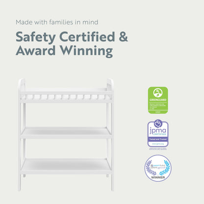 Storkcraft Pasadena Changing Table with Water-Resistant Changing Pad (Driftwood) - GREENGUARD Gold Certified, Includes Bonus Water-Resistant Changing Pad with Safety Strap, 2 Open Shelves