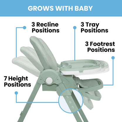 Delta Children Little Folks 2-in-1 SlimFold High Chair for Babies and Toddlers, Sage Green