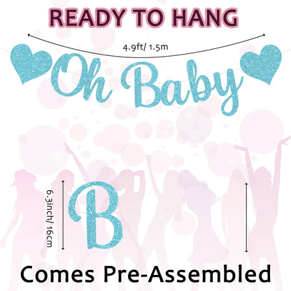 Pre-Strung Baby Shower Banner Oh Baby Sign Rose Gold Glittery Letters | Teddy Bear Gender Reveal Decorations | Baby Sprinkle Decorations for Girl Boy | Baby Gender Reveal Party Decoration Supplies