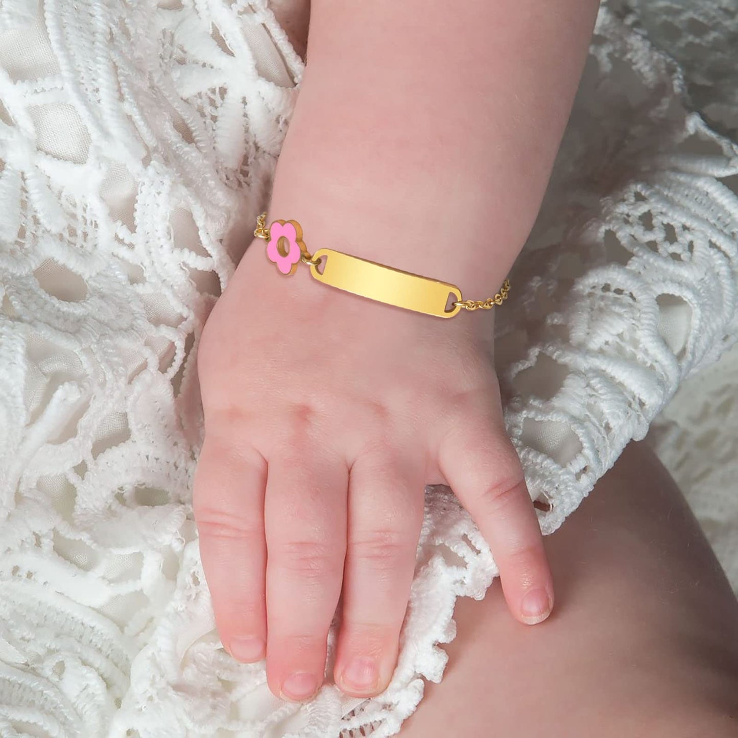 Personalized Baby Bar Bracelet : 18K Gold Plated Custom Name ID Plate Bracelet for Children Toddler from Mom, Engraved Kid Name for Daughter Son, New Born Birthday Gift,Adjustable,Nickel free