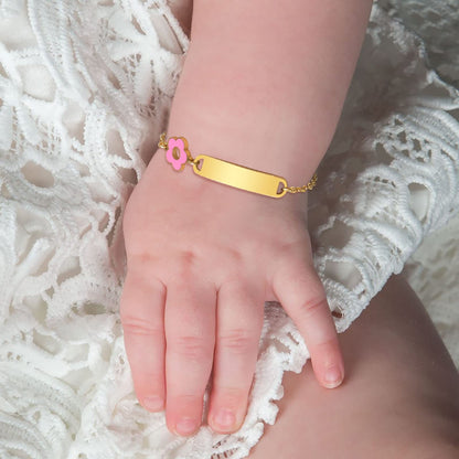 Personalized Baby Bar Bracelet : 18K Gold Plated Custom Name ID Plate Bracelet for Children Toddler from Mom, Engraved Kid Name for Daughter Son, New Born Birthday Gift,Adjustable,Nickel free
