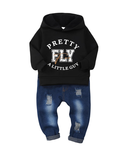 NZRVAWS Baby Boy Clothes Toddler Boy Outfit 2 3 4T 6 12 18 24 Month Fall Winter Hoodie Ripped Jeans Clothing