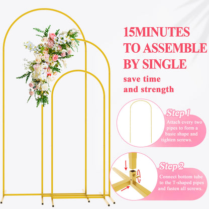 Wokceer Wedding Arch Backdrop Stand 6FT, 5FT, 4FT Set of 3 Gold Metal Arch Stand for Wedding Ceremony Baby Shower Birthday Party Decor