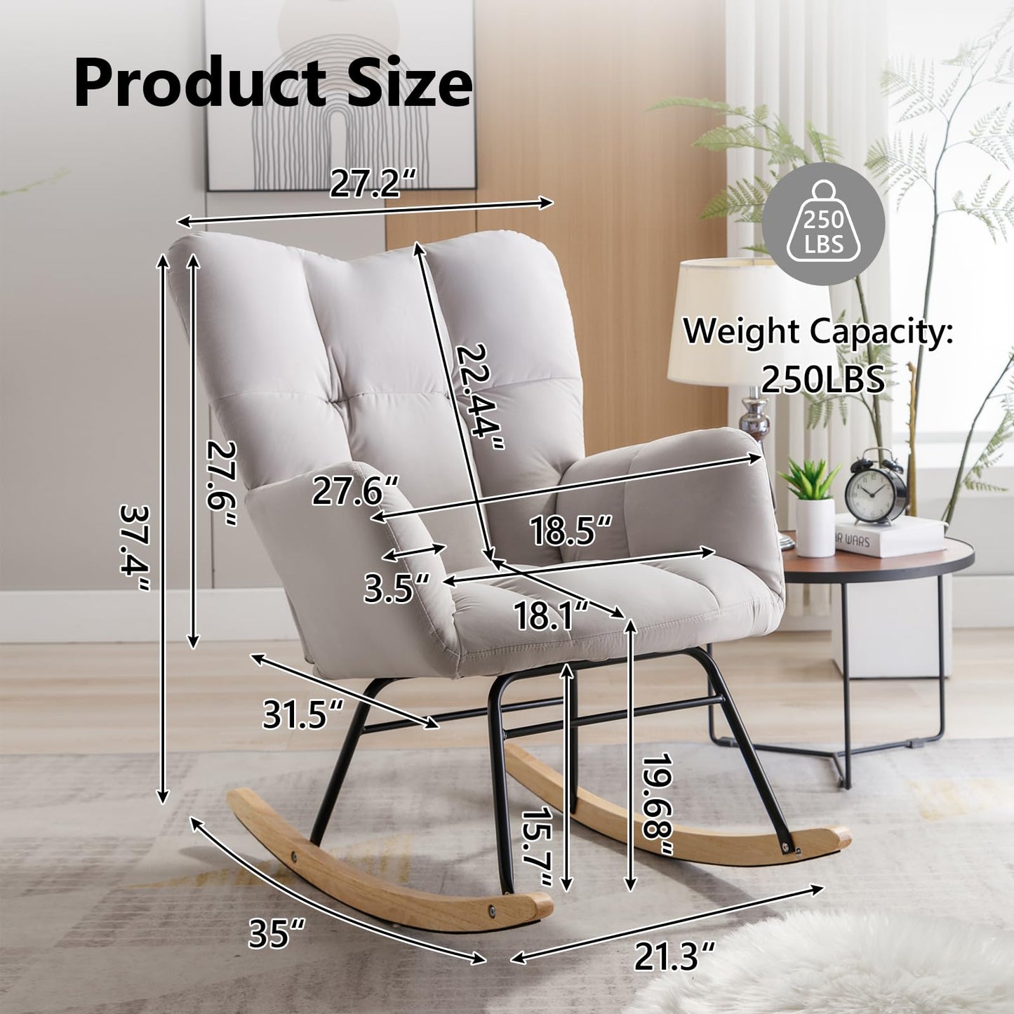 NIOIIKIT Nursery Rocking Chair Teddy Upholstered Glider Rocker Rocking Accent Chair Padded Seat with High Backrest Armchair Comfy Side Chair for Living Room Bedroom Offices (Ivory Teddy)