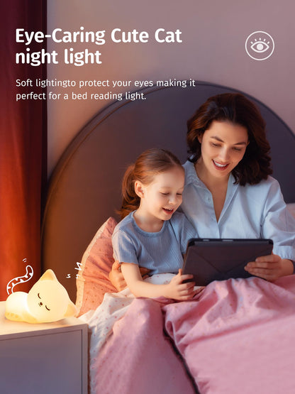 Mubarek Night Light for Kids, 16 Colors Dimmable Kids Night Light lamp, Remote Silicone Night Light for Baby Nursery, Rechargeable Cute Lamp Cat Lamp,Timer Toddler Night Light,Nightlight for Kids Room