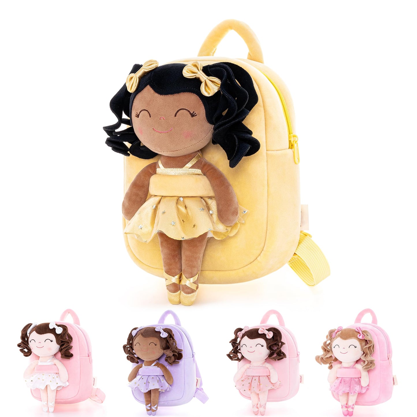 Gloveleya Toddler Backpack Baby Ballerina Girl Gifts Plush Curly Hair Ballet Backpack - Black Blonde 9 inches