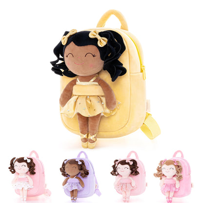 Gloveleya Toddler Backpack Baby Ballerina Girl Gifts Plush Curly Hair Ballet Backpack - Black Blonde 9 inches