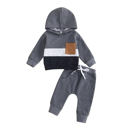 Infant Baby Boy Fall Winter Clothes Outfits Hooded Long Sweatshirt Pants Set Toddler Clothes 6 12 18 24 Months 2T