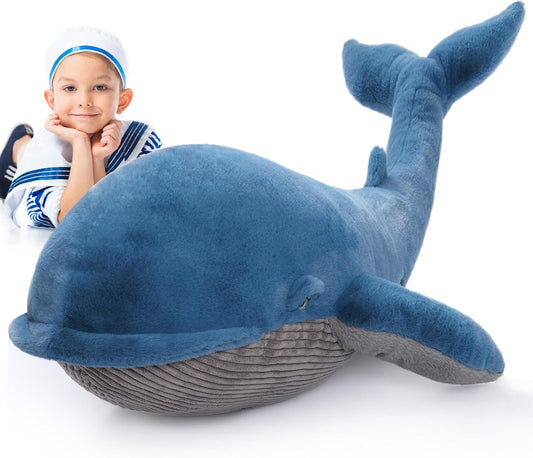 MaoGoLan Giant Whale Stuffed Animal 4 feet Big Stuffed Humpback Plush 43.3 inch Blue Whale Toy for Kids Girls Sealife Ocean Animals Gifts for Women Adults Valentine's Day Christmas Birthday
