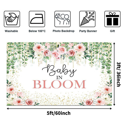 Avezano Baby in Bloom Backdrop Sage Green Leaves with Pink Flowers Baby Shower Party Decorations Baby Girl's Greenery Floral Nature Theme Photography Background Cake Table Banner (6x5ft(72x60in))
