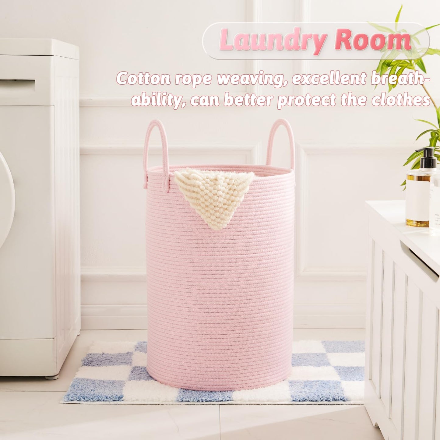 Laundry Basket,Woven Cotton Rope Laundry Hamper,60L for Decor Storage of Dirty Clothes,Toys and Blankets in Bathroom,Baby Room and Living Room