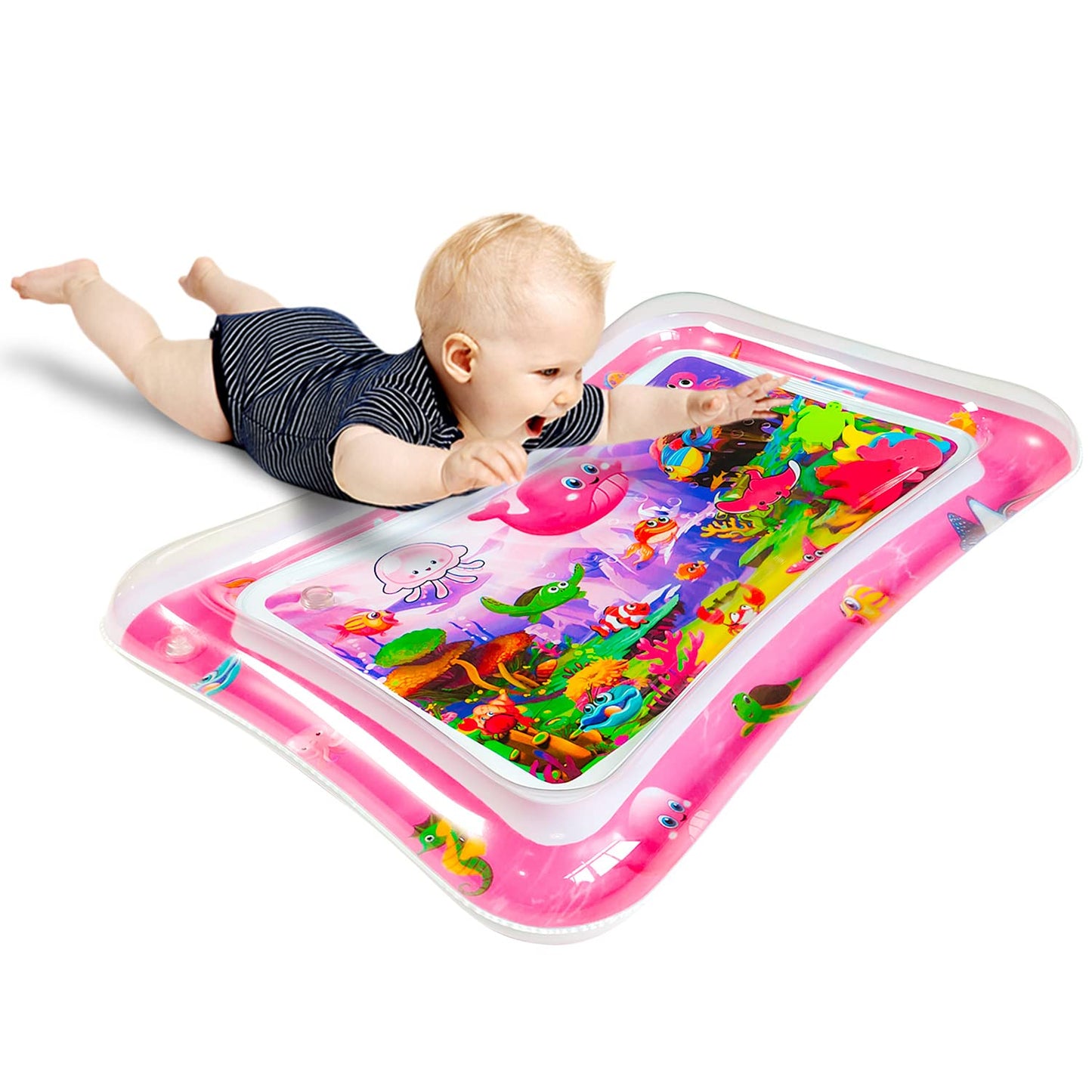 ZHUYNXIR Extra Big Infant Toys, Tummy time mats,Tummy time Toys, Baby Pink Water Play mat, Fun Early Development Activity Play Center for Newborn, Pink 39.5x31.5 in.