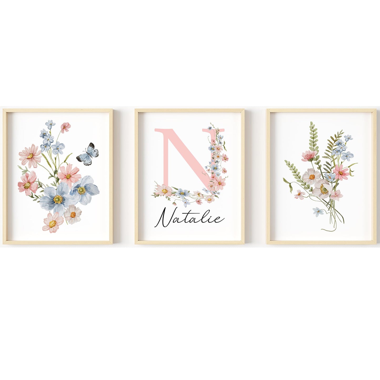 Personalized Wildflower Nursery Prints, Custom Floral Name Wall Art, Baby Girl Initial Monogram Posters, Boho Watercolor Wild Flower Artwork - Unframed (Autumn Meadow, 8x10)
