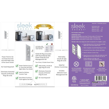 Sleek Socket Original & Patented Ultra-Thin Outlet Concealer with Cord Concealer Kit, Flat Extension Cord with Multi Outlets Power Strip, Ideal for Home Improvement, Hide Bulky and Messy Cords