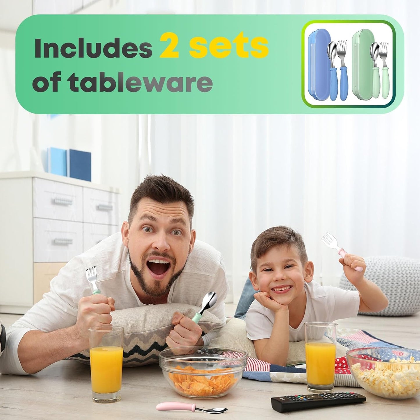 Toddler Utensils, Toddler Forks and Spoons, Baby Utensils Set with Storage Box for Self Feeding Safe, Dishwasher Safe (2 Set with Case)