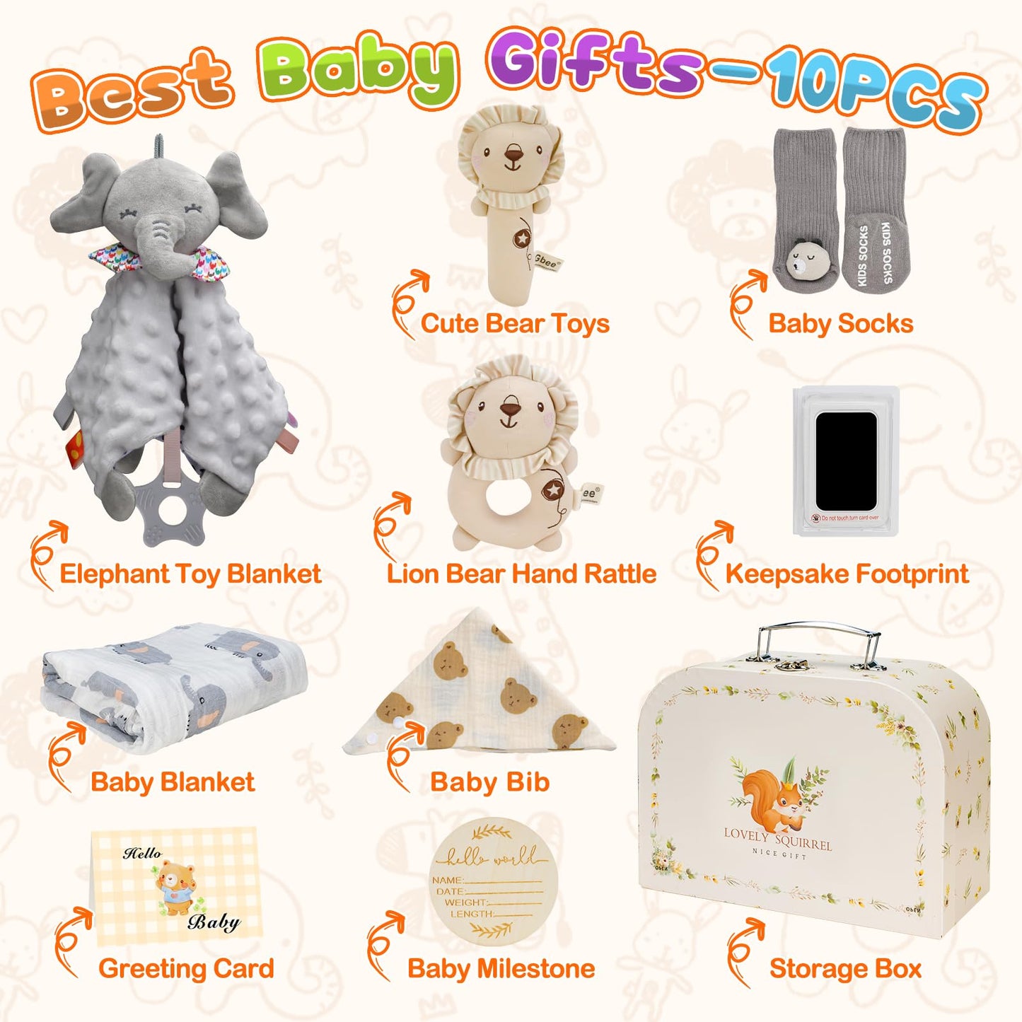 Baby Boy Gifts for Baby Shower, 10Pcs Newborn Baby Shower Boy Gift, Premium & Exquisite Welcome Baby Gift Basket Set Baby Boy Shower Gifts, Baby Boy Gift Basket Set & Baby Boy Gifts Set