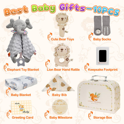 Baby Boy Gifts for Baby Shower, 10Pcs Newborn Baby Shower Boy Gift, Premium & Exquisite Welcome Baby Gift Basket Set Baby Boy Shower Gifts, Baby Boy Gift Basket Set & Baby Boy Gifts Set
