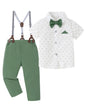 CARETOO Toddler Boy Clothes Suit Gentleman Wedding Outfits Kids Formal Dress Shirt Bowtie Long Suspender Pants Overalls 1-5T