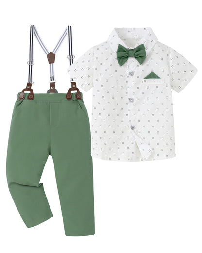 CARETOO Toddler Boy Clothes Suit Gentleman Wedding Outfits Kids Formal Dress Shirt Bowtie Long Suspender Pants Overalls 1-5T