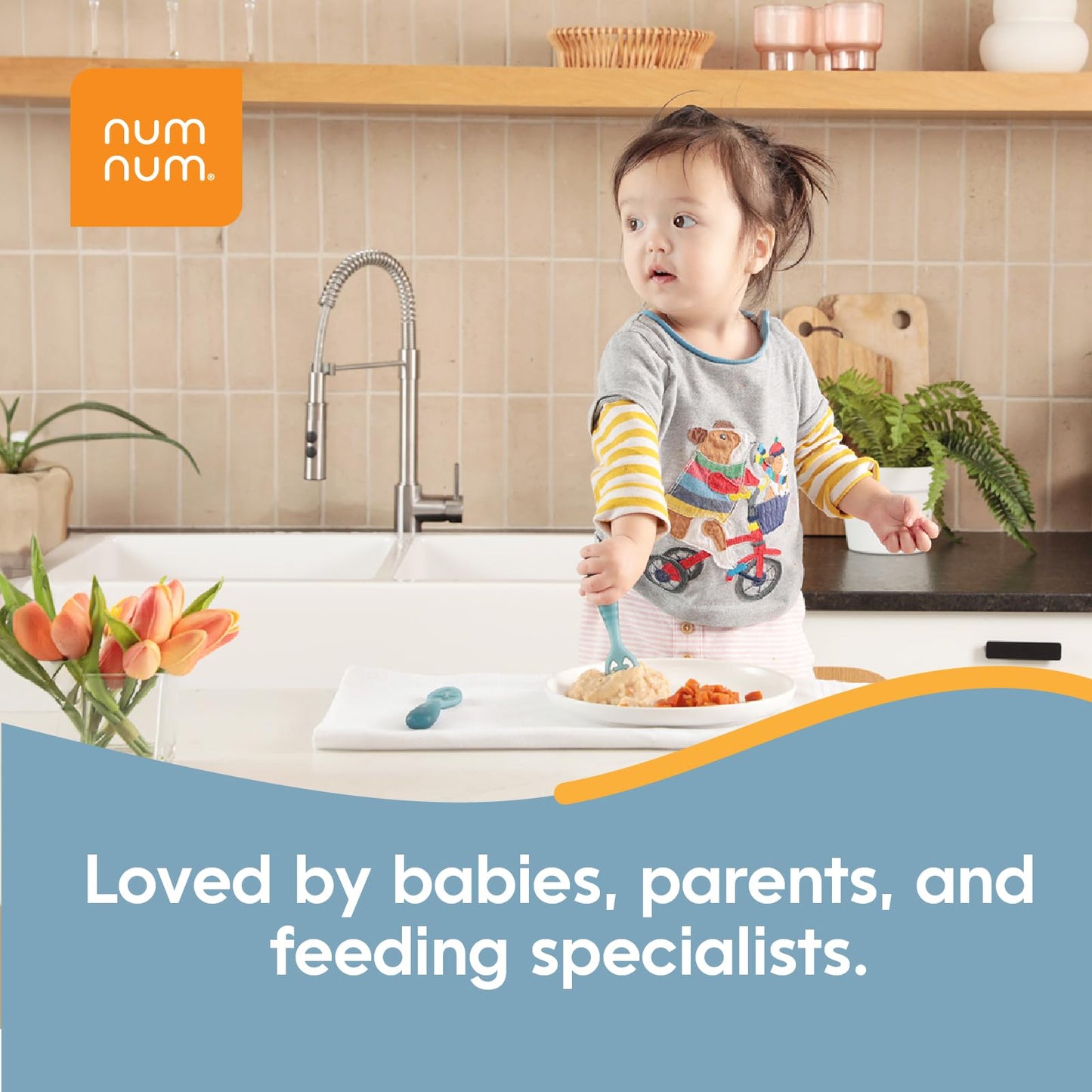NumNum Baby Spoons Set, Baby Essentials Pre-Spoon GOOtensils for 6+ Months, First Stage Self-Feeding Spoons for Baby Led Weaning (BLW), Silicone Toddler Utensils, BPA-Free, 2 Pack Frosty Lilac/Rosebud