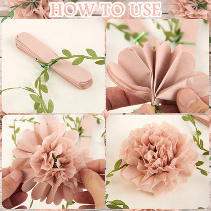 Nude Tissue Paper Pom Pom Garlands, Paper Flowers for Birthday Decorations, Baby Shower, Wedding Engagement, Bridal Shower, Spring Summer Party Decorations