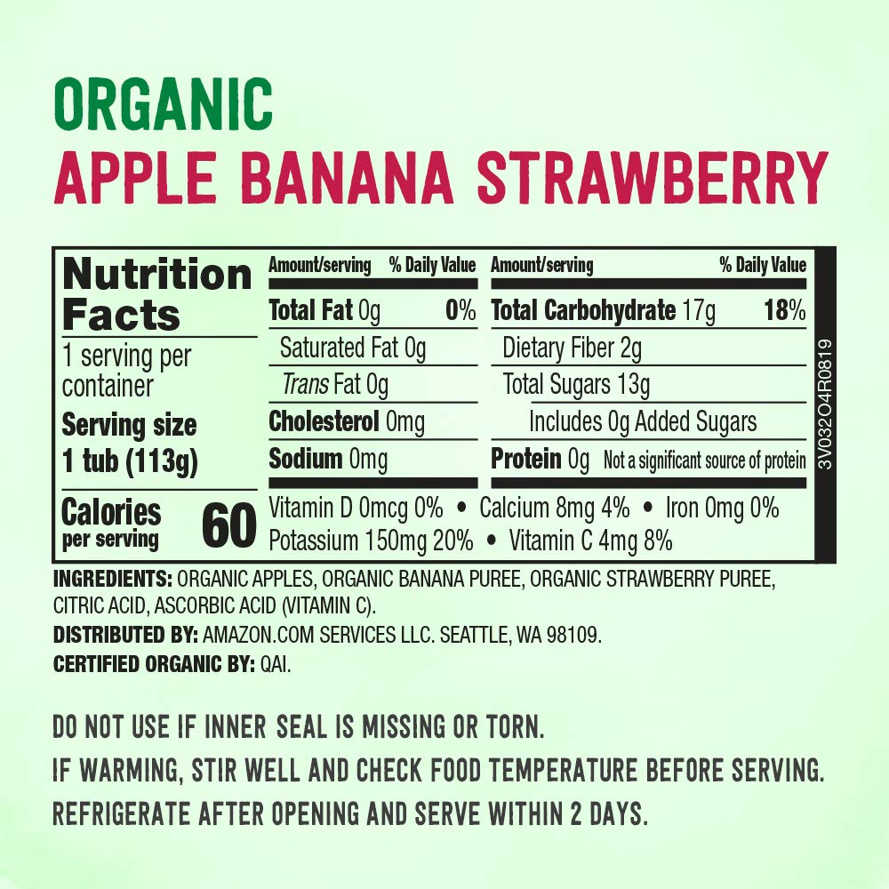 Amazon Brand - Mama Bear Organic Baby Food, Fruit Variety Pack, Apples, Apple Berry Blend, Bananas, Pears, vegetarian, 4 ounce (Pack of 12)