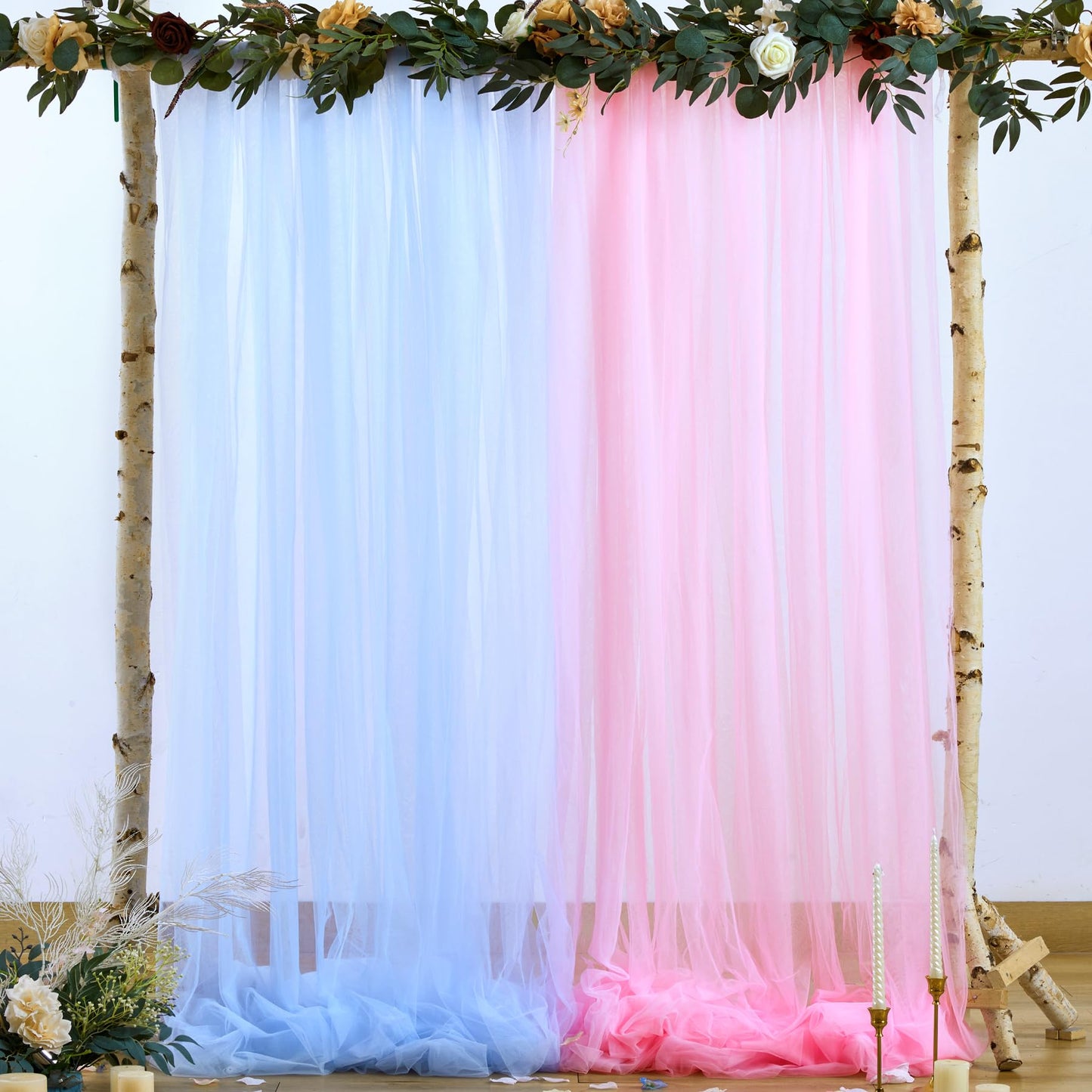 Champagne Tulle Backdrop Curtain for Parties Wedding 10ft×8ft Champagne Sheer Backdrop Curtains for Baby Shower Bridal Shower Reception Birthday Party Christmas Photoshoot Decorations 2 Panels