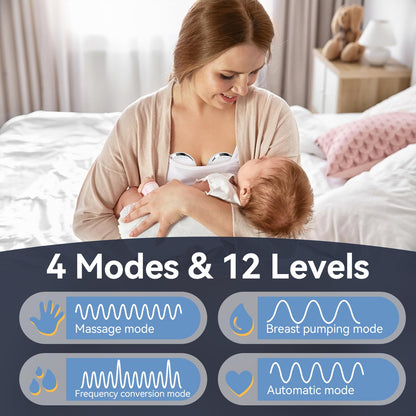 Hands Free Breast Pump Wearable MY-375 - Strong Suction, Low Noise, Wearable Breastfeeding Pump with 4 Mode &12 Levels, Portable Electric Breast Pump 24mm - 17/19/21/Insert/Flange, 2 Pack (White)