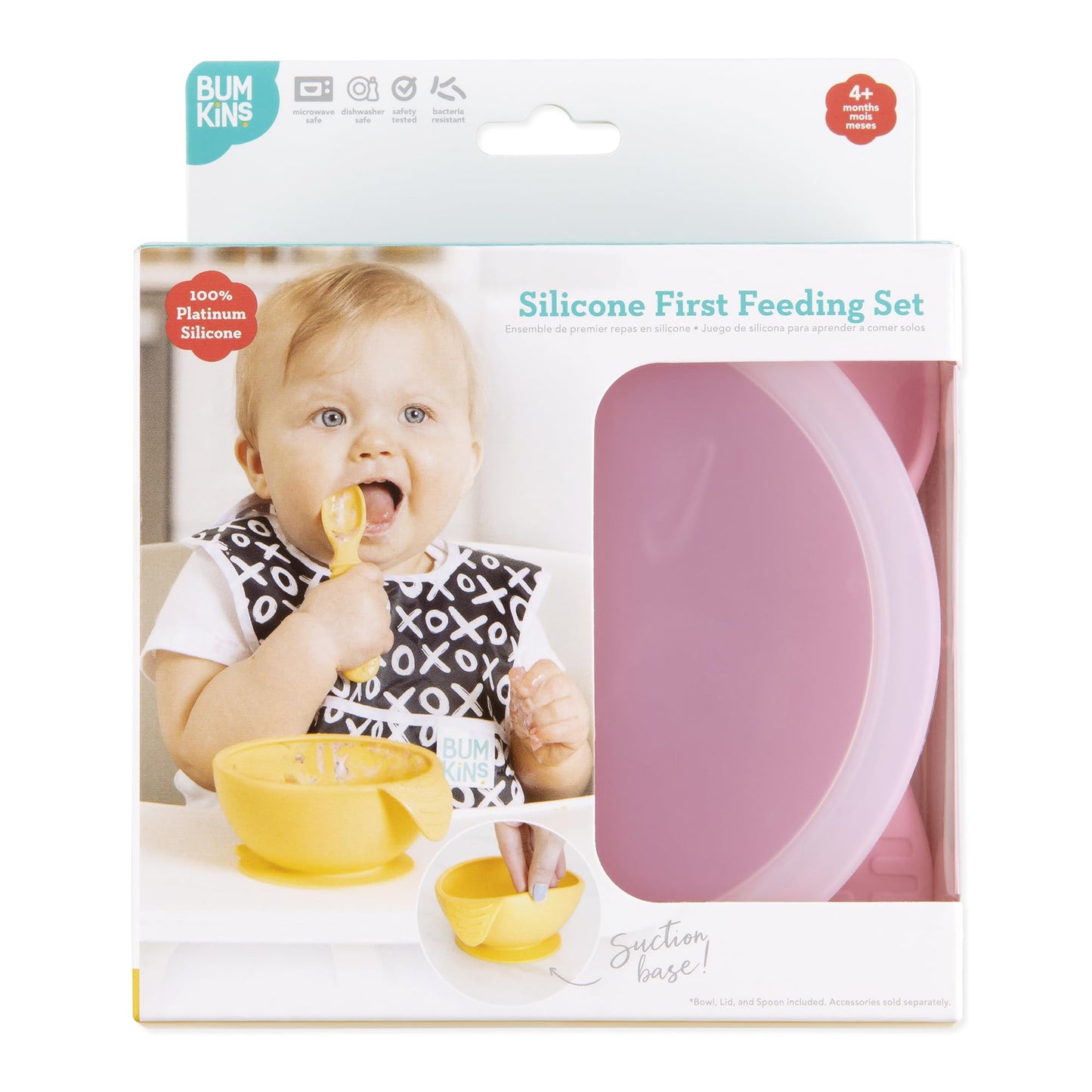 Bumkins Baby Bowls, Disney Minnie Mouse Silicone Baby Feeding Set, Suction Bowls for Baby and Toddler with Spoon, First Feeding Set, Platinum Silicone Bowl for Babies 4 Months