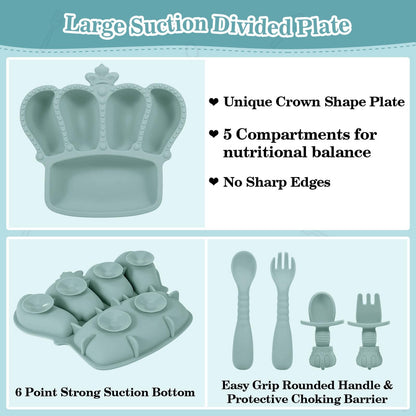 Silicone Baby Feeding Set 10 Pcs Baby Led Weaning Supplies Suction Bowl Divided Plate Baby Bibs Fruit Feeder Baby Spoons Forks Sippy Cup Toddler Utensil Sets Baby Essentials for Newborn Gift