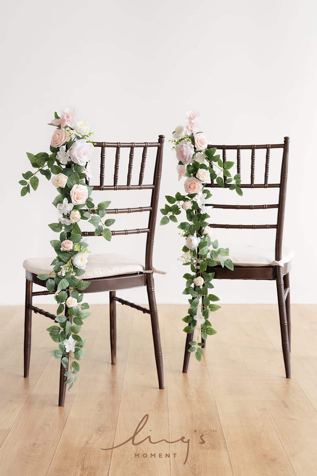 Ling's Moment 10pcs Wedding Chair Decorations Aisle Floral Swag Artificial Pew Flowers Hanging Garland Pink Blush & Cream For Ceremony Reception Church Rose Floral Faux Arrangement Party Outdoor Decor