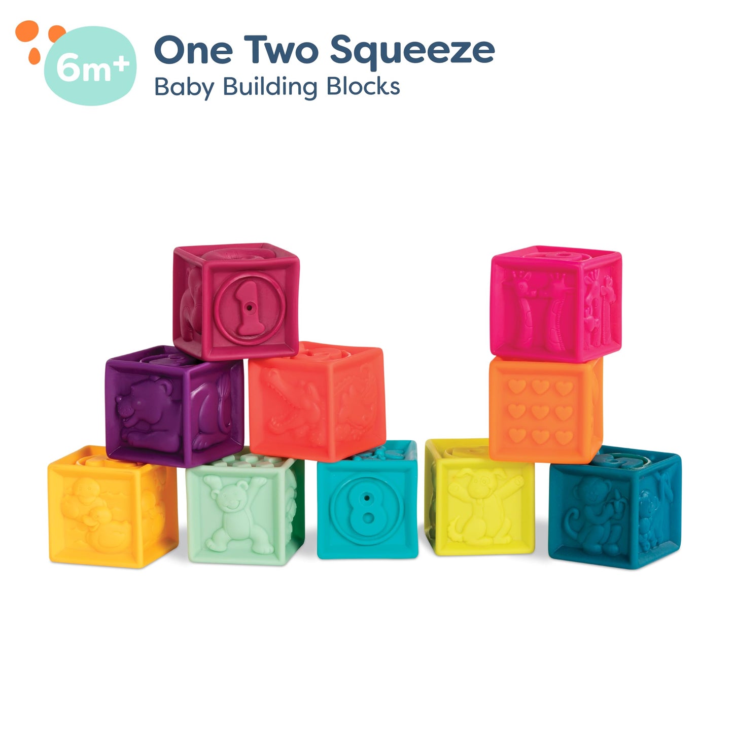 B. toys – Baby Blocks – Stacking & Building Toys For Babies – 10 Soft & Educational Blocks- Numbers, Shapes, Colors, Animals- One Two Squeeze- 6 Months +