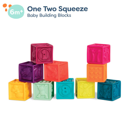 B. toys – Baby Blocks – Stacking & Building Toys For Babies – 10 Soft & Educational Blocks- Numbers, Shapes, Colors, Animals- One Two Squeeze- 6 Months +