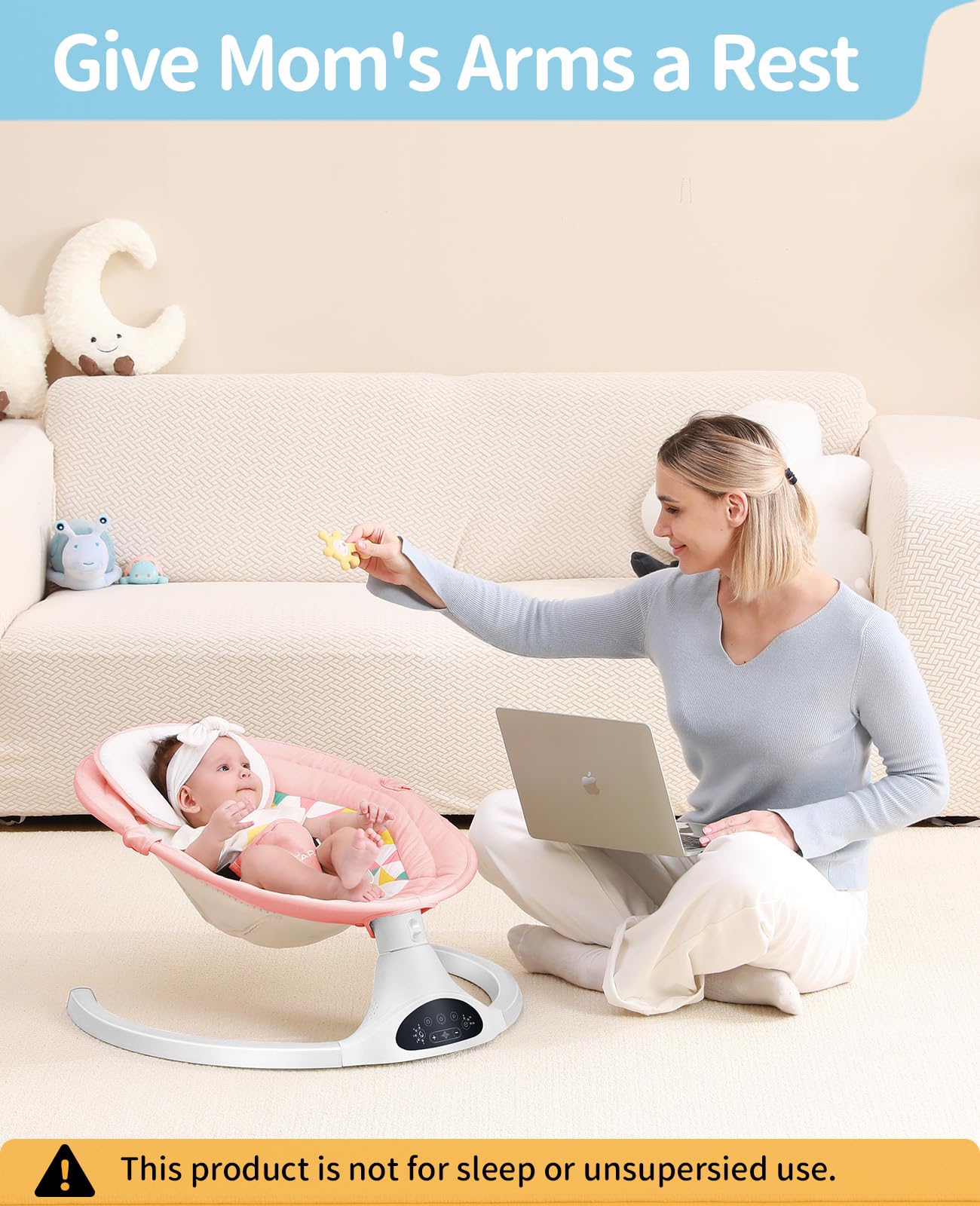 LAREX Baby Swings Electric Baby Swing Bluetooth Infant Swing Portable Rocker with 5 Speeds, 1 Seat Position, Remote Control, Grey