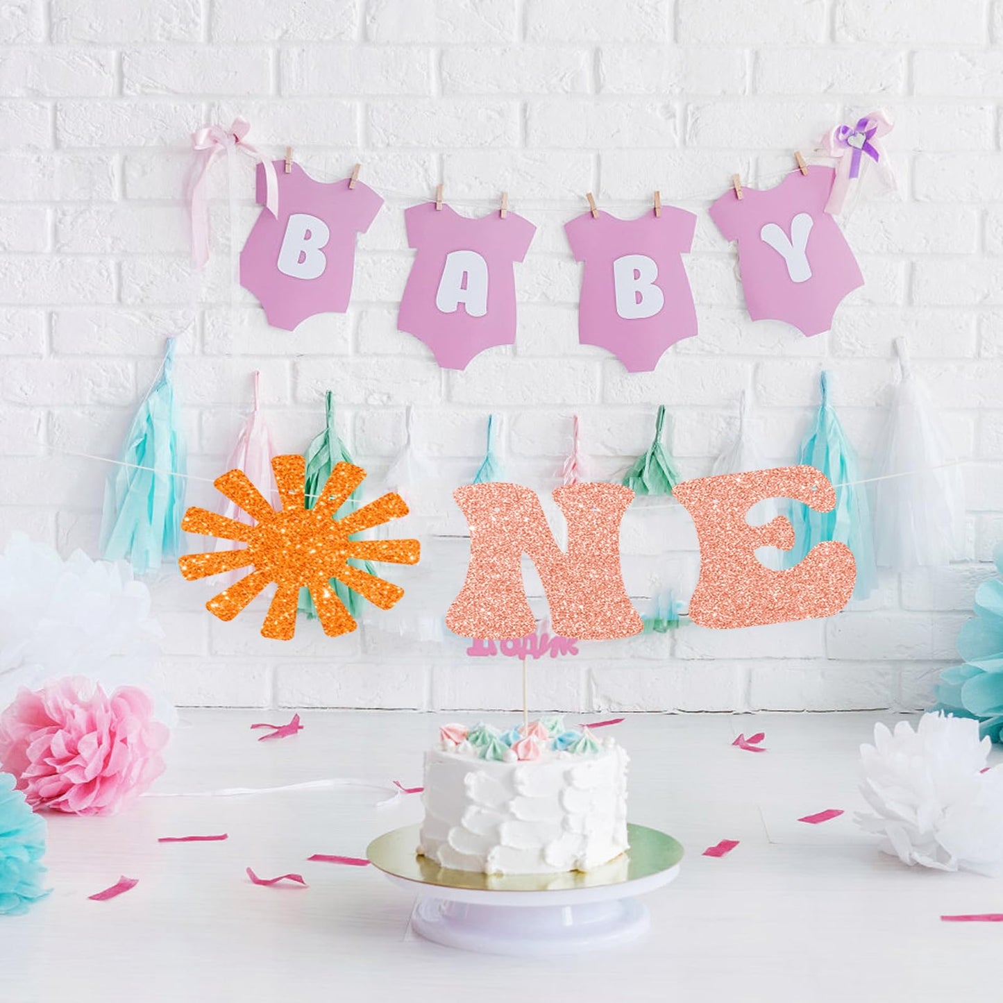 Pre-Strung Baby Shower Banner Oh Baby Sign Rose Gold Glittery Letters | Teddy Bear Gender Reveal Decorations | Baby Sprinkle Decorations for Girl Boy | Baby Gender Reveal Party Decoration Supplies