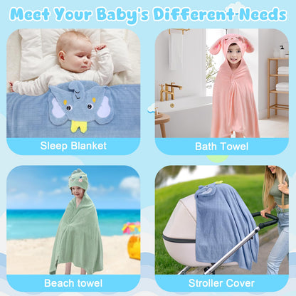 2 Pack Hooded Baby Towels-26 X55 Ultra Soft Baby Bath Towels,Newborn Baby Essentials,Premium Absorbentand Hypoallergenic Towels for Toddler Baby Boy and Girl 0-6 Years(Elephant+Rabbit)