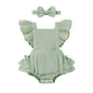 Happy Town Baby Girl Clothes Toddler Summer Linen Romper Sleeveless Ruffle Outfits Infant Girls Jumpsuit with Headband