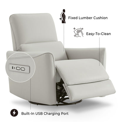 CHITA Power Recliner Chair Swivel Glider, FSC Certified Upholstered Living Room Nursery Reclining Sofa Chair with Lumbar Support, Linen