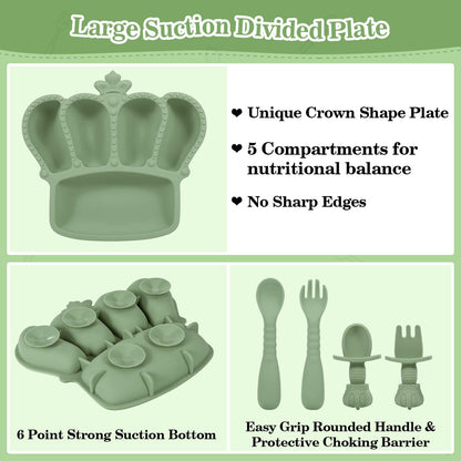 Silicone Baby Feeding Set 10 Pcs Baby Led Weaning Supplies Suction Bowl Divided Plate Baby Bibs Fruit Feeder Baby Spoons Forks Sippy Cup Toddler Utensil Sets Baby Essentials for Newborn Gift
