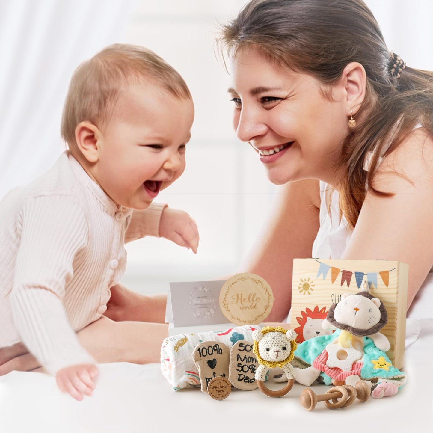 Bopoobo Baby Shower Gifts for Boys - New Born Gifts, Unique Essentials: Onesie, Blanket, Rattle, Lovey, Socks, Decision Coins, Milestone