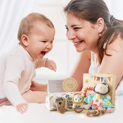 Bopoobo Baby Shower Gifts for Boys - New Born Gifts, Unique Essentials: Onesie, Blanket, Rattle, Lovey, Socks, Decision Coins, Milestone