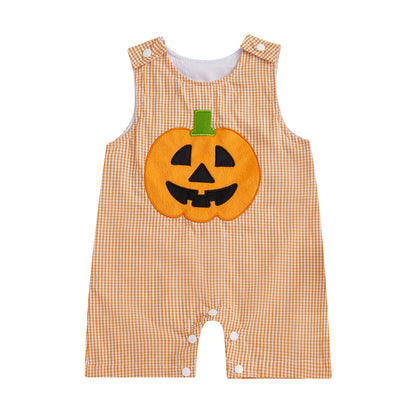 Baby Boy Summer Clothes Sleeveless Embroidery Dinosaur Striped Retro Romper Jumpsuit Smocked Shortall