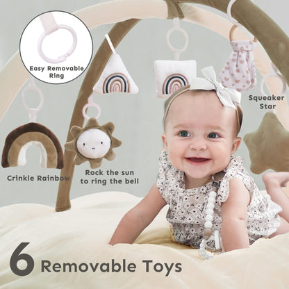 5-in-1 Thick & Plush Baby Play Gym, Baby Play Mats for Floor, Tummy Time Mat with 6 Toys, Cat Bed, Dog Bed, Convertible Stage-Based Developmental from Baby to Toddler, Ball Pit, Pet Cushion Cloudico