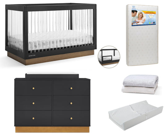 Delta Children James Acrylic 4-in-1 Convertible Crib - Greenguard Gold Certified, Midnight Grey/Acorn