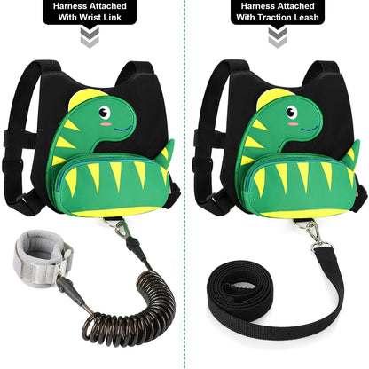 Accmor Toddler Harness with Leash, Cute Dinosaur Kids Harness + Anti Lost Wrist Link, Mini Child Harness Leash Wristband Strap Belt Protector for Baby Boys Girls to Outdoor Travel (Blue)