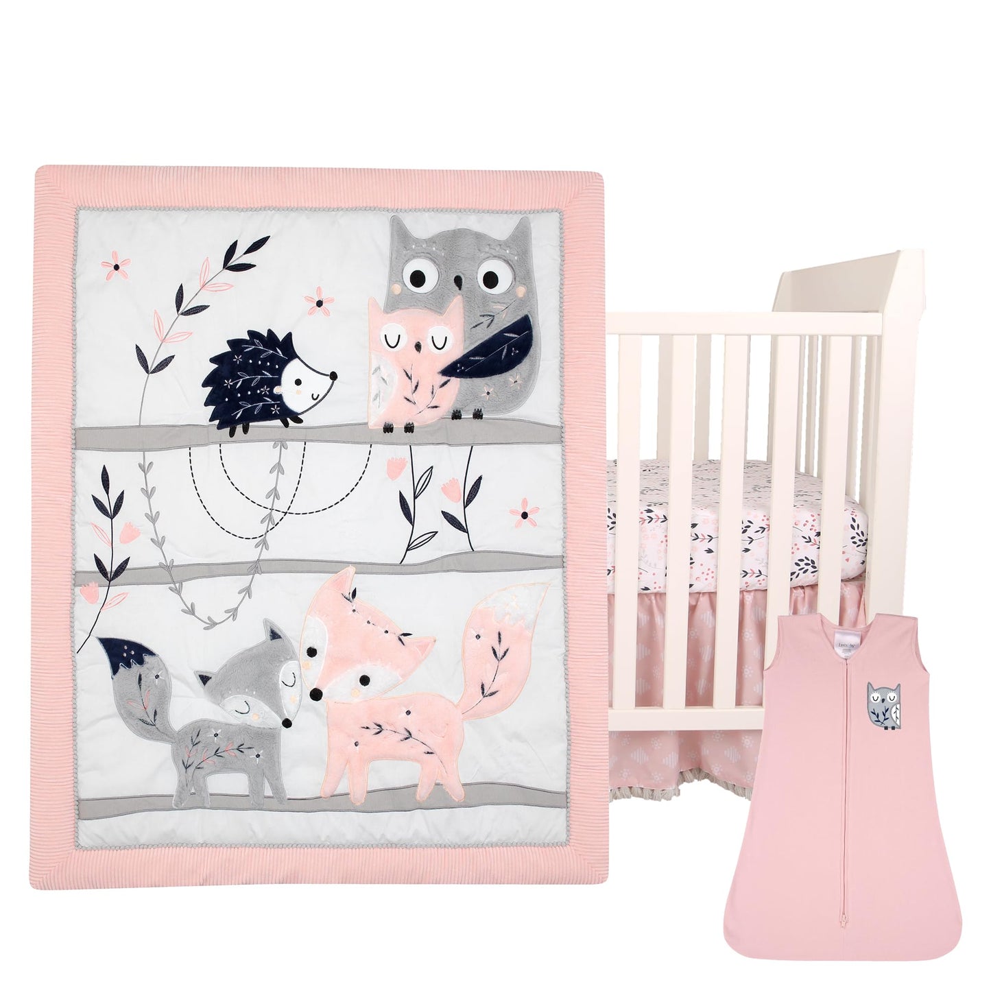Lambs & Ivy Painted Forest 4-Piece Crib Bedding Set - Gray, Beige, White