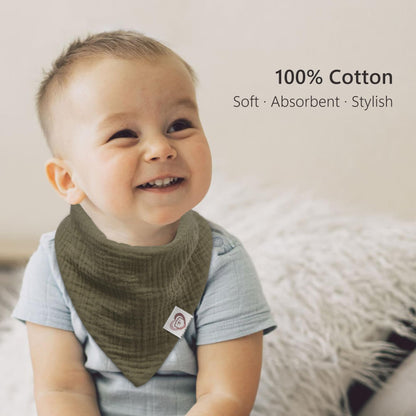 Bearmoss Muslin Baby Bibs 8 Pack Soft Bandana Bibs for Drooling & Teething, Absorbent Burp Cloths with Adjustable Snaps