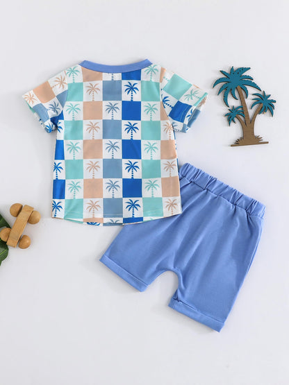 SUREPOCH Baby Boy Clothes Set Summer Toddler Short-Sleeve Shirt & Elastic Waist Shorts Set For Baby Boy Outfits