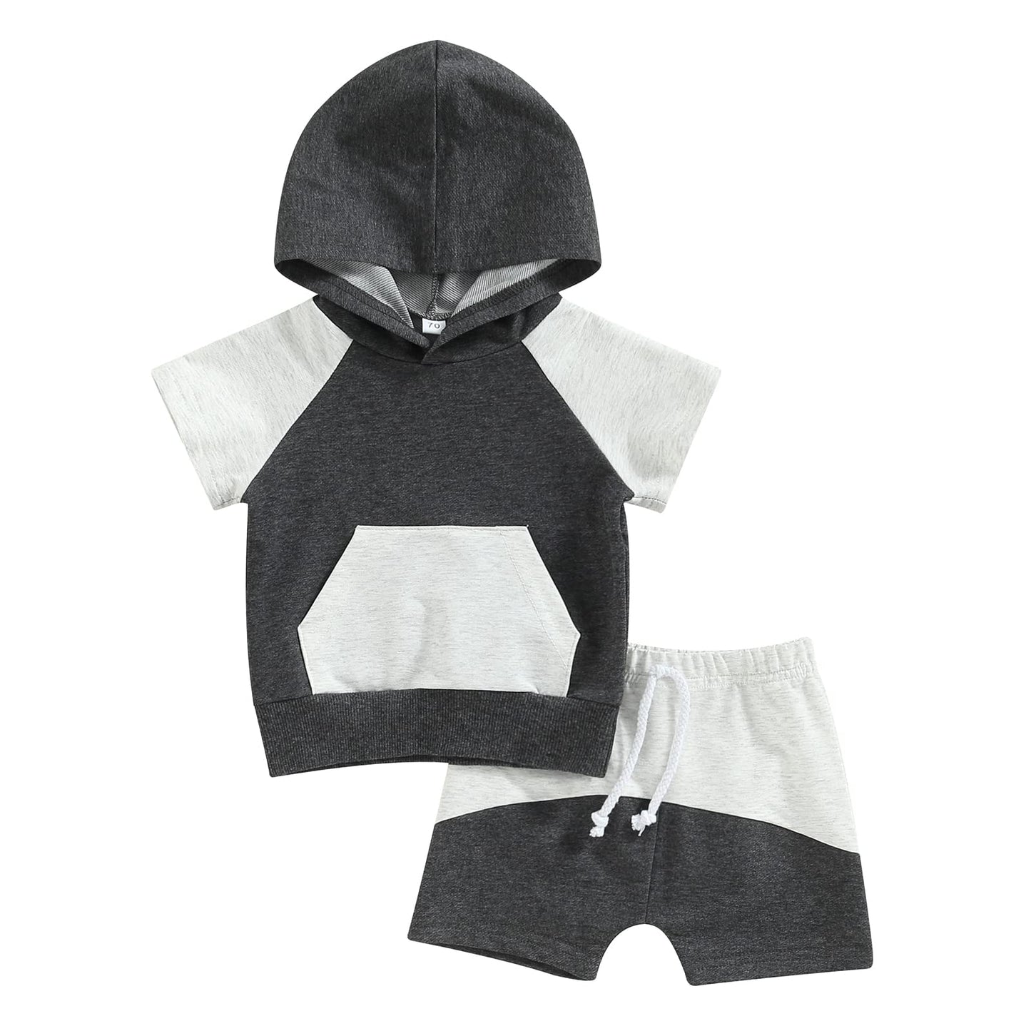 Toddler Baby Boy Summer Outfit Short Sleeve Hooded Stripes Top Casual Shorts Set Infant Newborn Clothes 6 12 18 24 Month